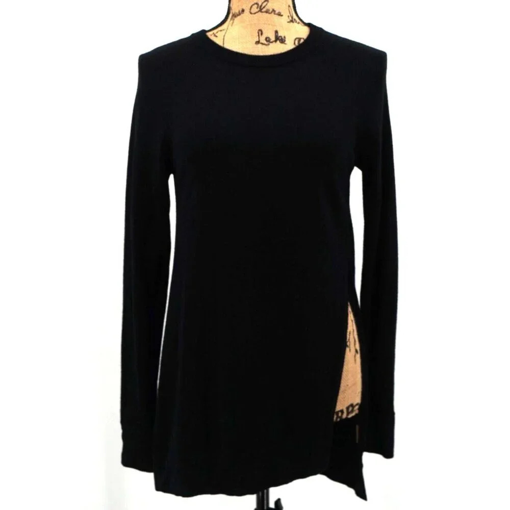 AYR Sweater Women Extra Small XS Black Merino Wool Slit Side The‎ Twisted Seam
